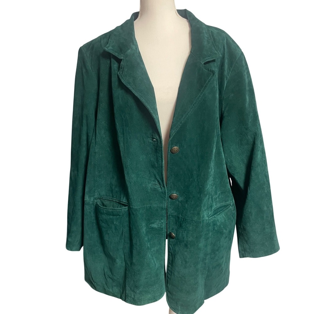 Vintage 90s Emerald Green Washable Leather Blazer Jacket Women's 3X